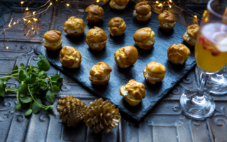 Savoury choux bun canapés with watercress & cream cheese filling