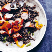 Smoked duck with lentils and lavender