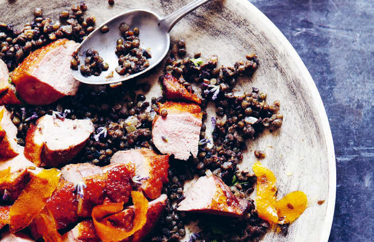 Smoked duck with lentils and lavender