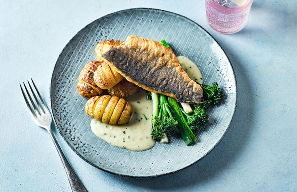 Sea bass with a chive velouté sauce
