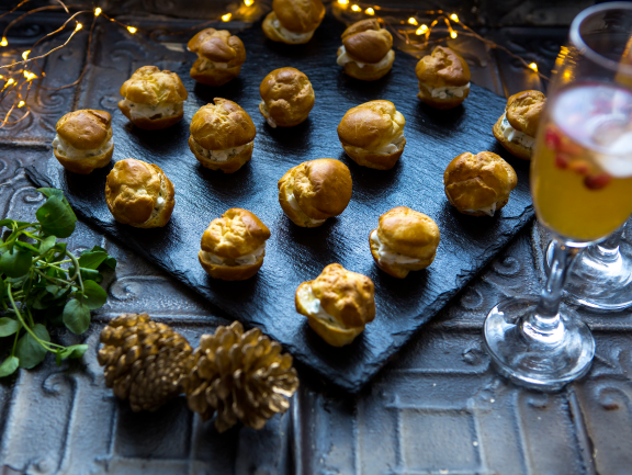 Savoury Choux Bun Canapés with Watercress & Cream Cheese Filling