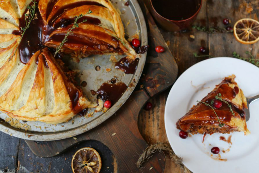 Chestnut, mushroom & red wine pithivier