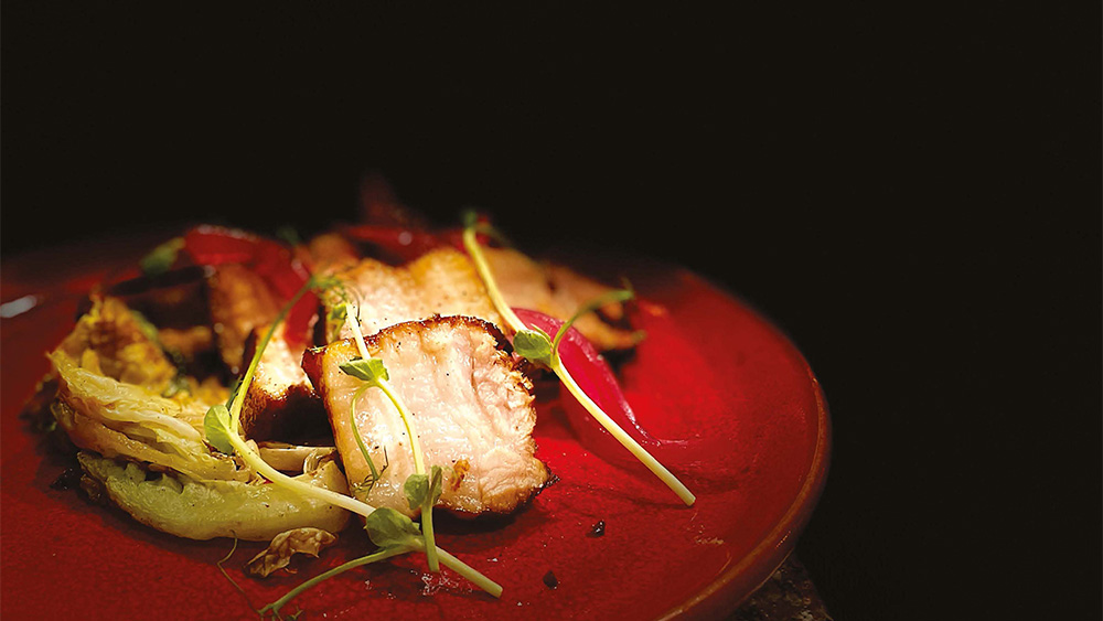 Seiya Kumabe’s caramelised pork with braised lettuce