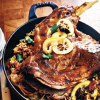 Seven-hour lamb conﬁt with olives, lemon & bulgur