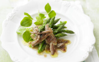 Confit of duck salad with new season asparagus