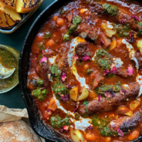 Merguez and white bean cassoulet with zhug