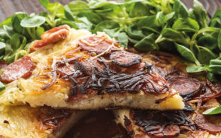 Potato and Montbéliard sausage galette