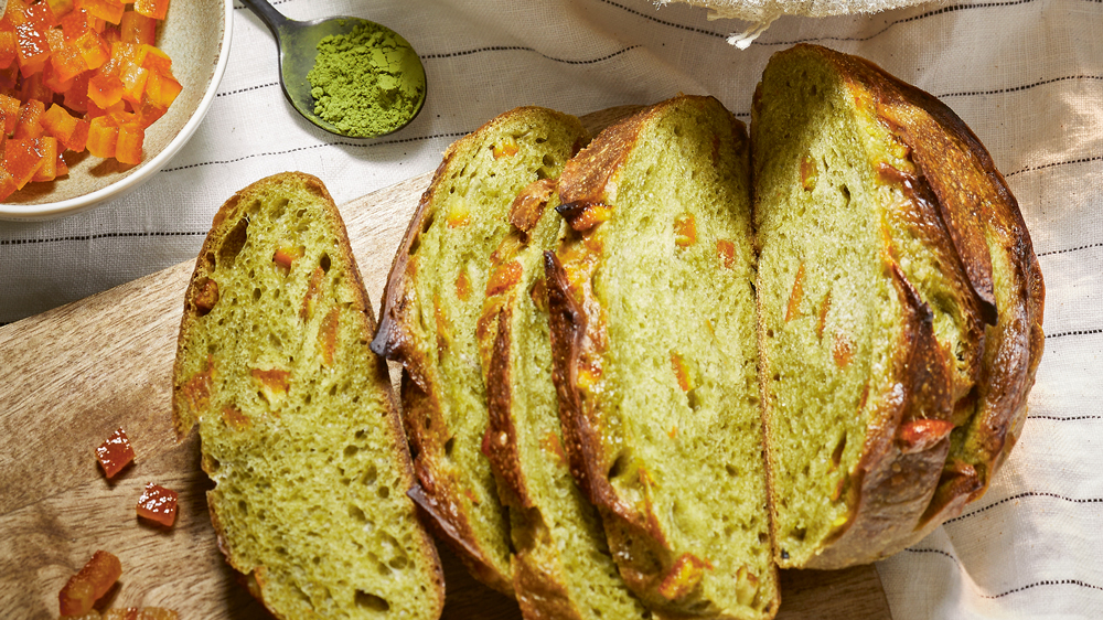 Matcha and candied orange bread