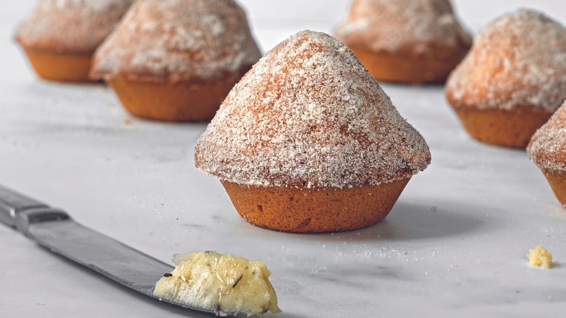 French breakfast muffins with honey and thyme butter